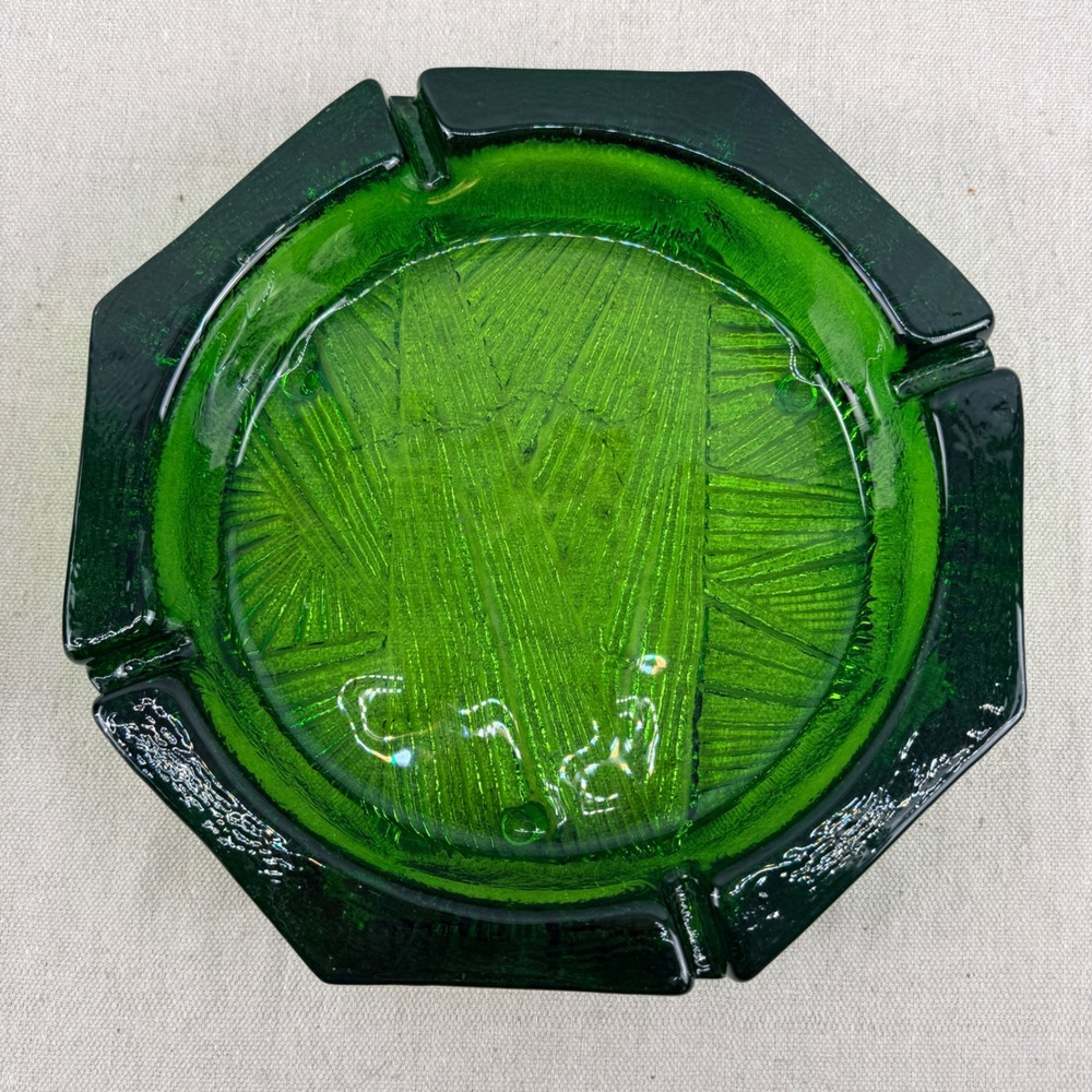 Blenko 703 Olive Green Ashtray Textured Mid Century Modern MCM